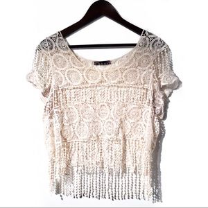 Boho crochet fringed top